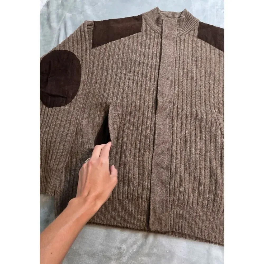 Cabelas Outfitters Series Mens XL 100% Lambswool Sweater Brown Knit full zip - Picture 4 of 13